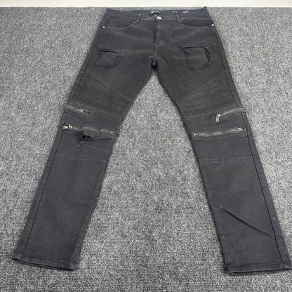 Waimea Mens Skinny Fit Jeans Black Faded Knee Zipper Denim Pants Size 36 by Waimea