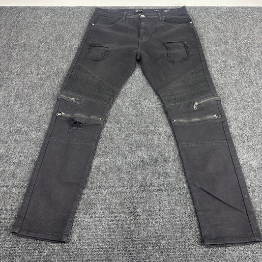 Waimea Mens Skinny Fit Jeans Black Faded Knee Zipper Denim Pants Size 36 by Waimea
