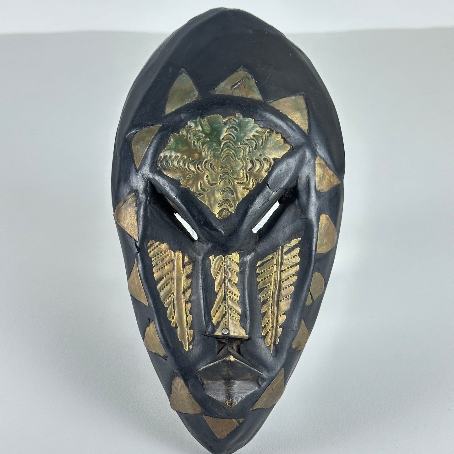Handmade Ghana African Tribal Mask Set 3 Wood Brass Inlay Wall Decor Black Gold by African Arts & Crafts Int'l