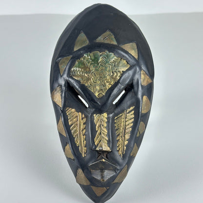 Handmade Ghana African Tribal Mask Set 3 Wood Brass Inlay Wall Decor Black Gold by African Arts & Crafts Int'l