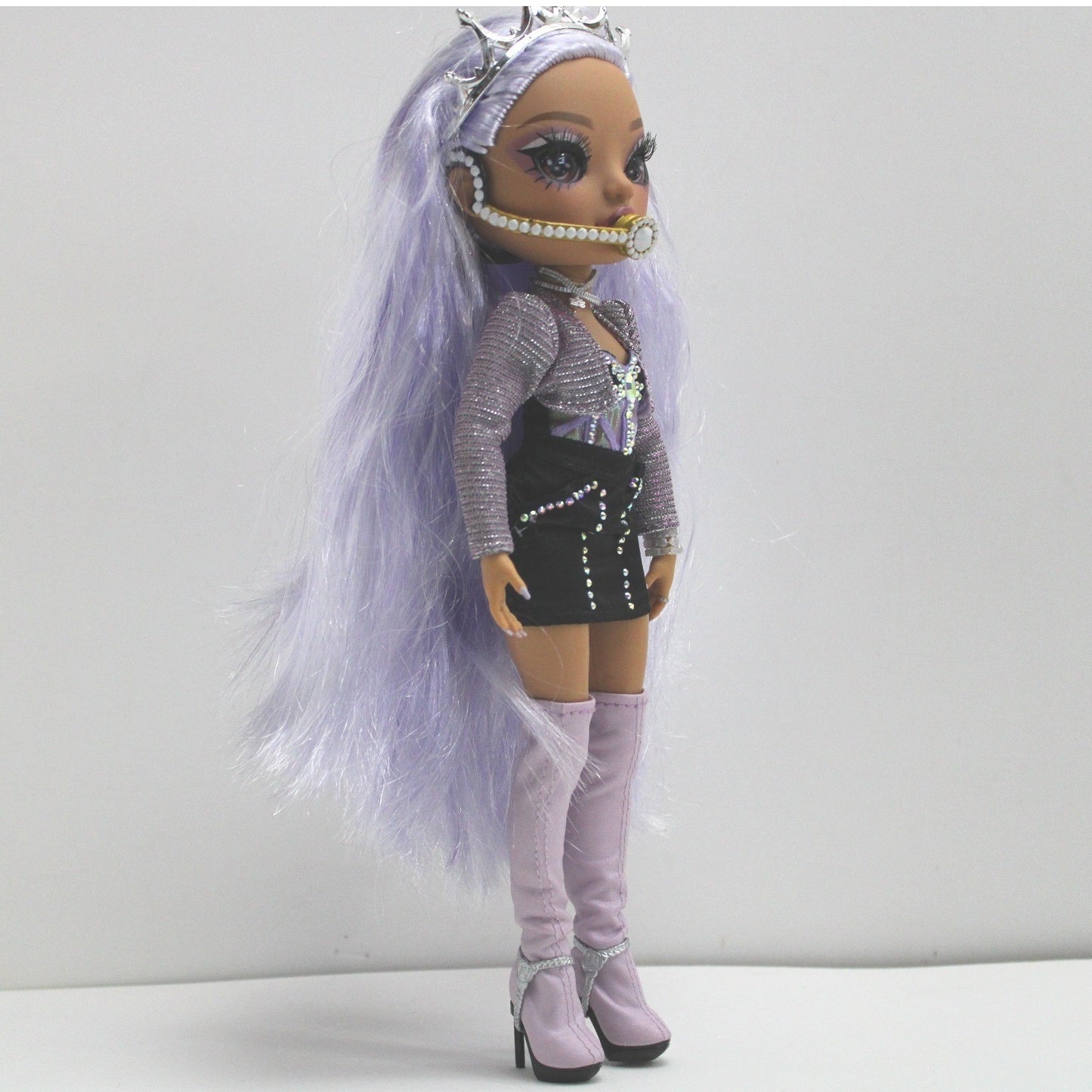 Rainbow High Violet Willow Doll with Crown and Microphone Fashion Toy for Girls by Unbranded