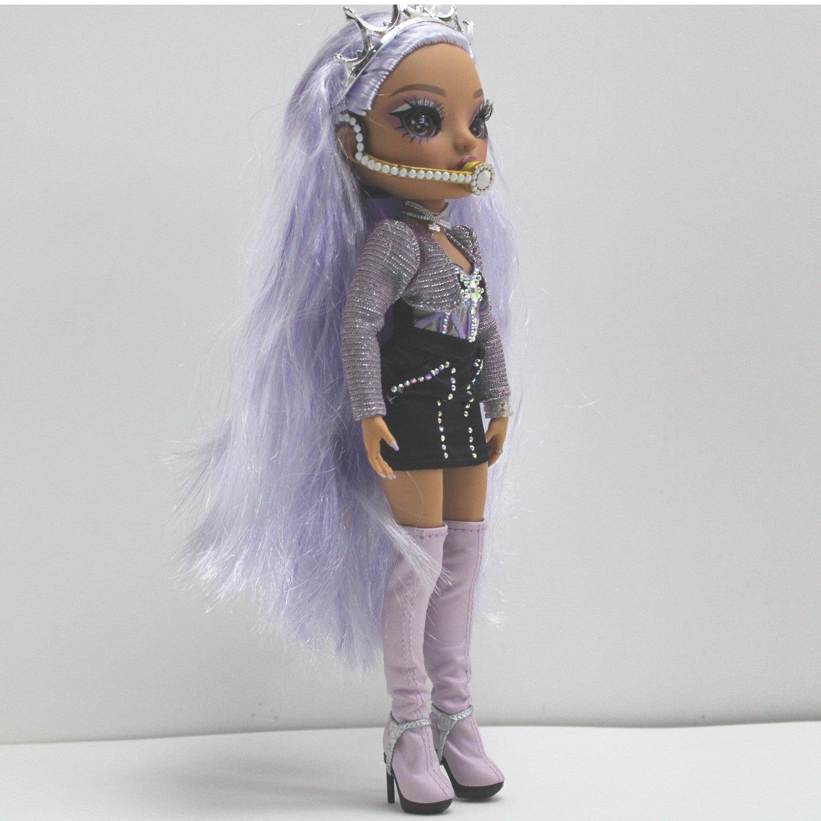 Rainbow High Violet Willow Doll with Crown and Microphone Fashion Toy for Girls by Unbranded