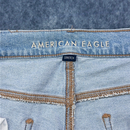 American Eagle Super High-Rise Straight Jeans Light Wash Blue Stretch Size 16 by American Eagle Outfitters