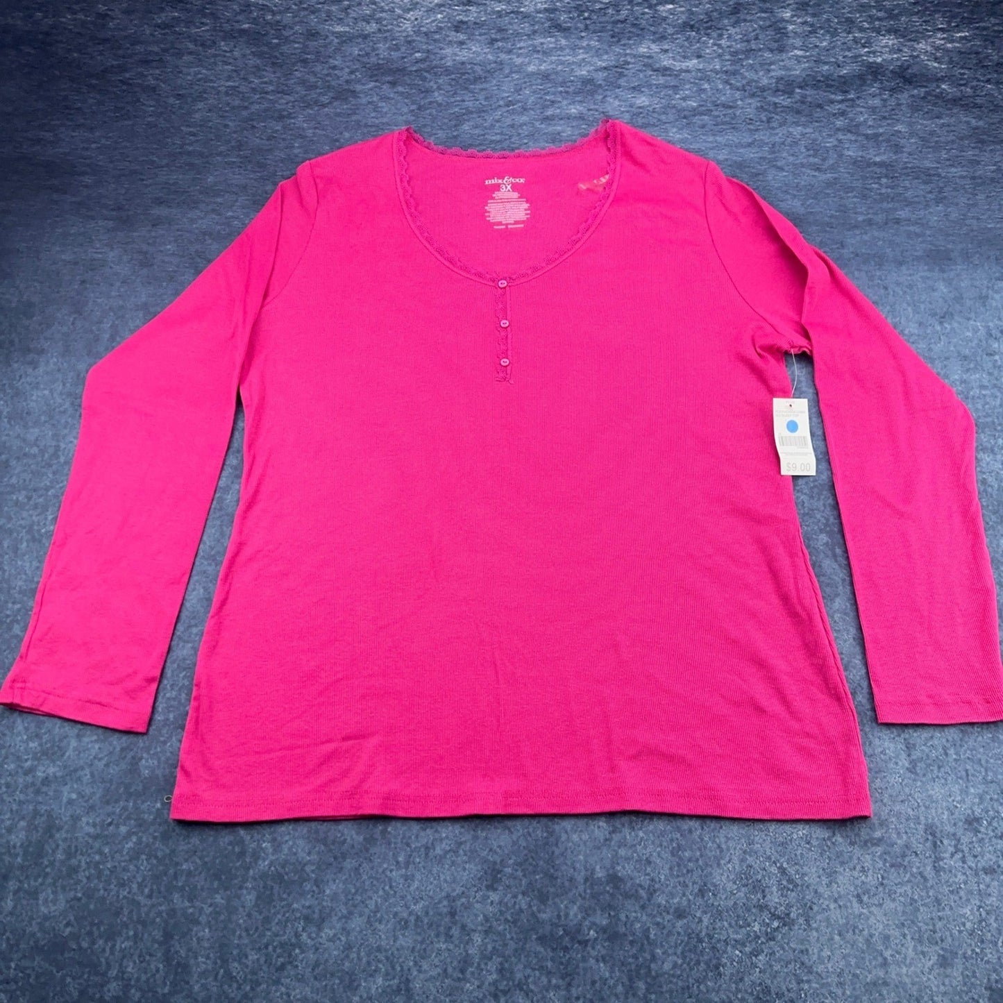 Mix & Co Plus Womens 3X Fuchsia Pink Ribbed Henley Long Sleeve Sleep Top NWT by Mix & Co.