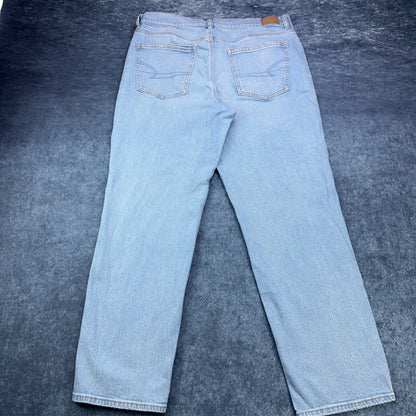 American Eagle Super High-Rise Straight Jeans Light Wash Blue Stretch Size 16 by American Eagle Outfitters