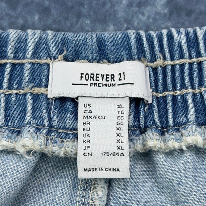 Forever 21 Premium Womens XL Light Wash Elastic Waist Wide Leg Cargo Jeans by FOREVER 21