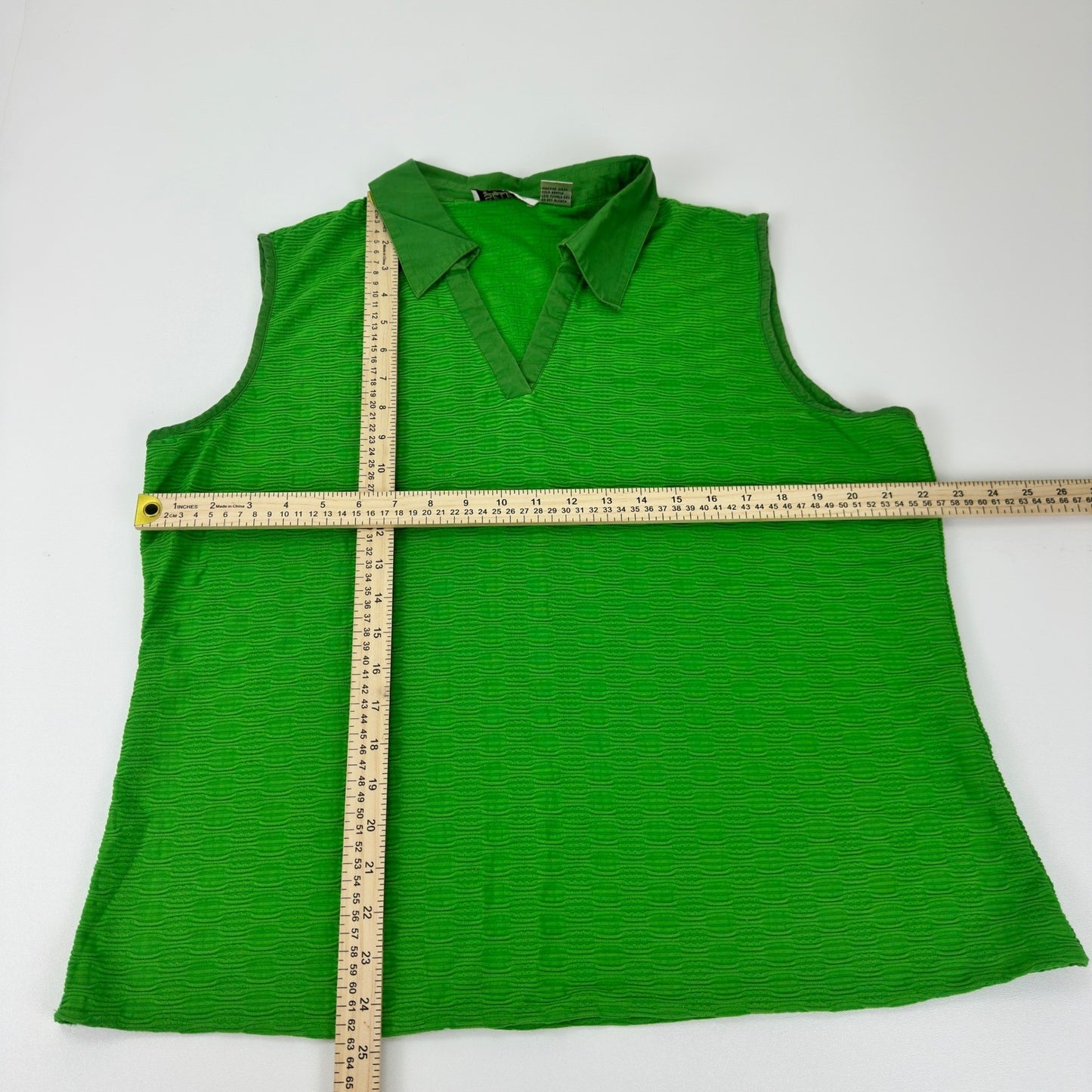 Selene Sport Womens 1X Lime Green Textured Sleeveless V-Neck Polo Golf Top by Selene Sport