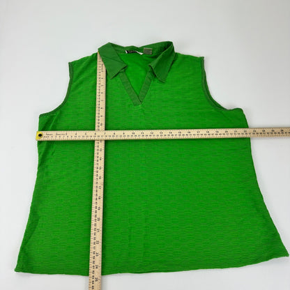 Selene Sport Womens 1X Lime Green Textured Sleeveless V-Neck Polo Golf Top by Selene Sport