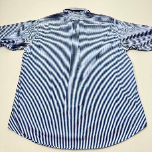 IZOD Luxury Sport Mens Blue White Striped 80s 2-Ply Pinpoint Cotton Shirt L by IZOD