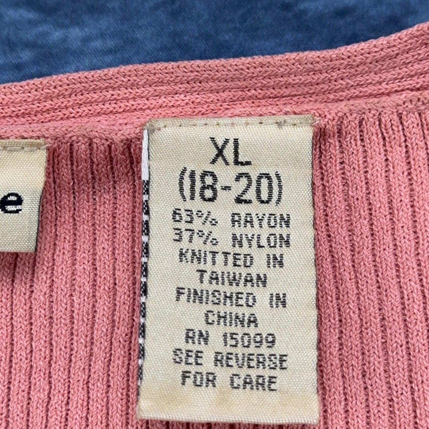 Apostrophe Womens XL Coral Pink Ribbed Knit Lace Up V-Neck Sweater Long Sleeve by Apostrophe