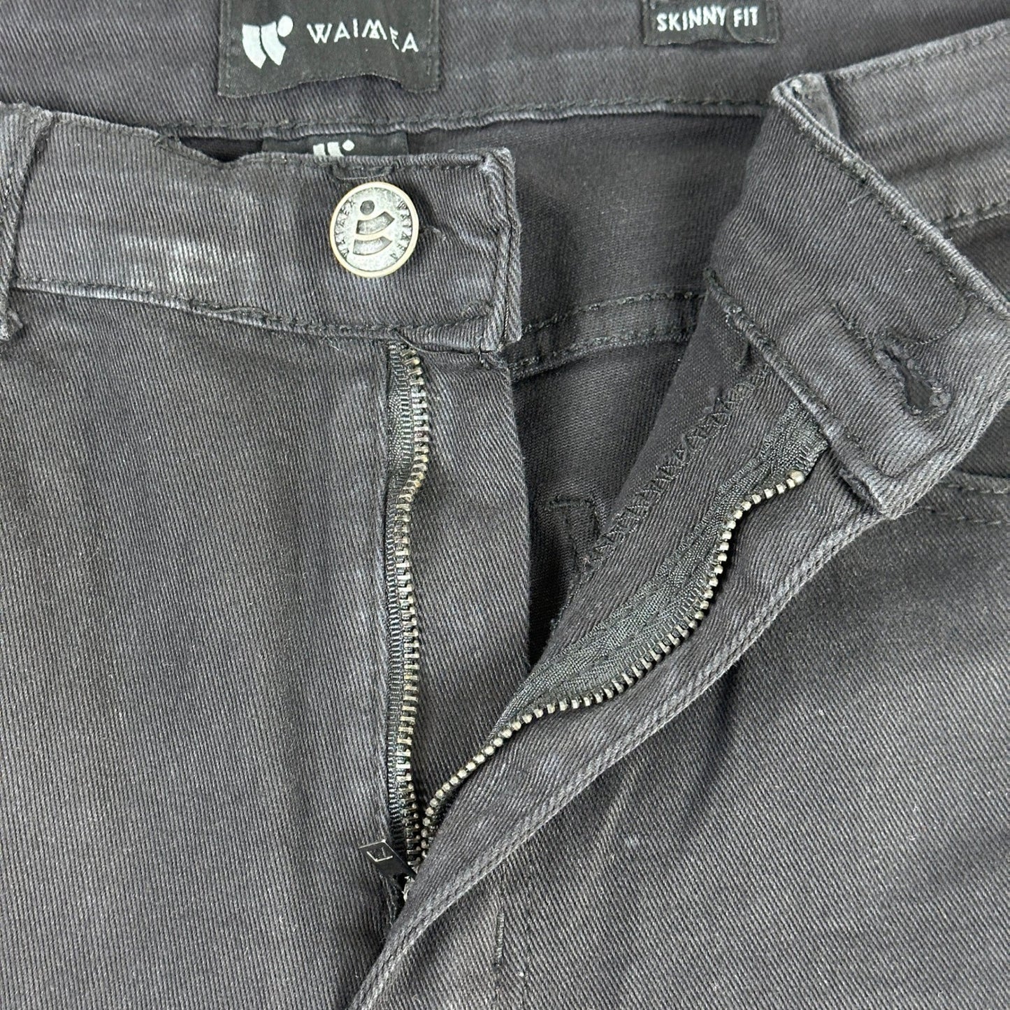 Waimea Mens Skinny Fit Jeans Black Faded Knee Zipper Denim Pants Size 36 by Waimea
