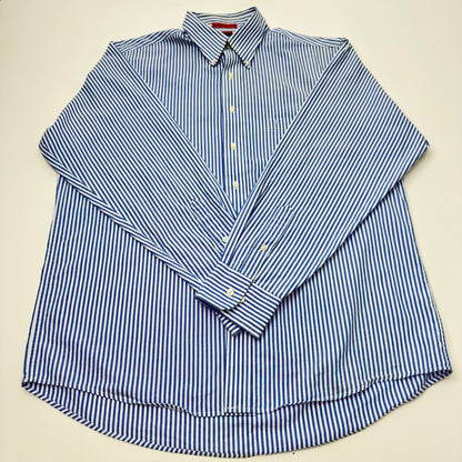 IZOD Luxury Sport Mens Blue White Striped 80s 2-Ply Pinpoint Cotton Shirt L by IZOD