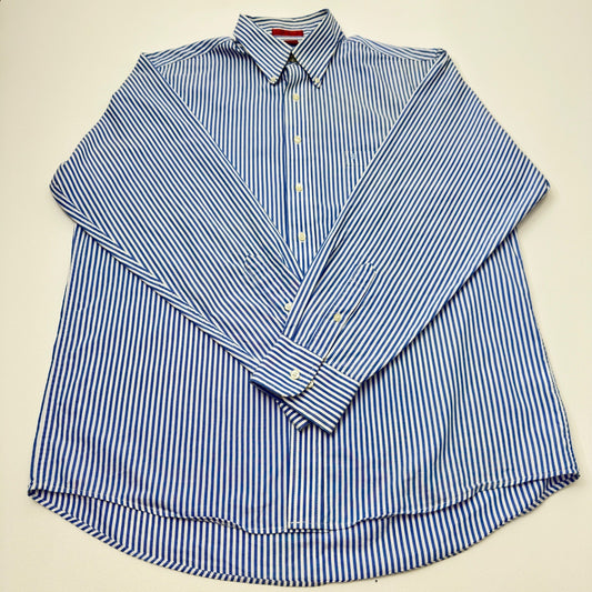 IZOD Luxury Sport Mens Blue White Striped 80s 2-Ply Pinpoint Cotton Shirt L by IZOD