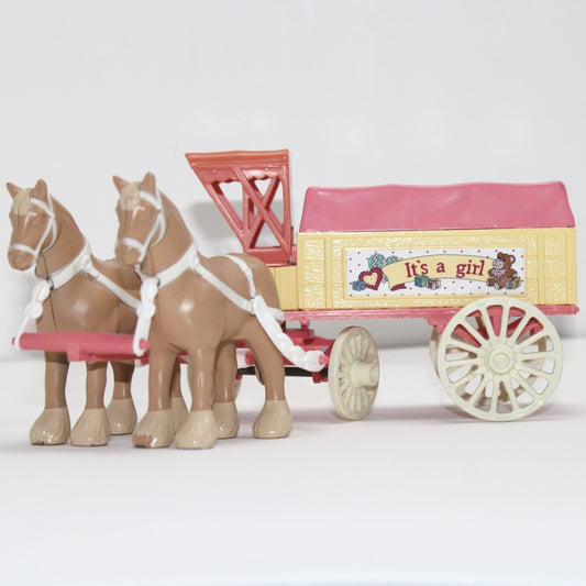 Vintage 1994 Horse Drawn Carriage Toy - It's a Girl Baby Shower Decor by Unbranded