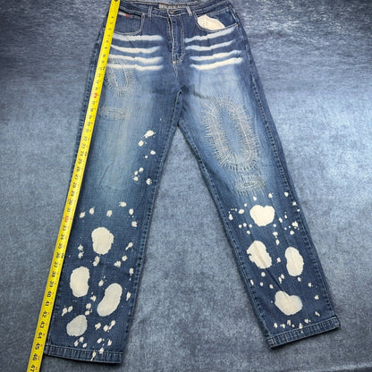Bachi Exchange BIX Mens Distressed Bleach Splatter Jeans Blue W34 L34 Y2K Russia by Bachi Exchange