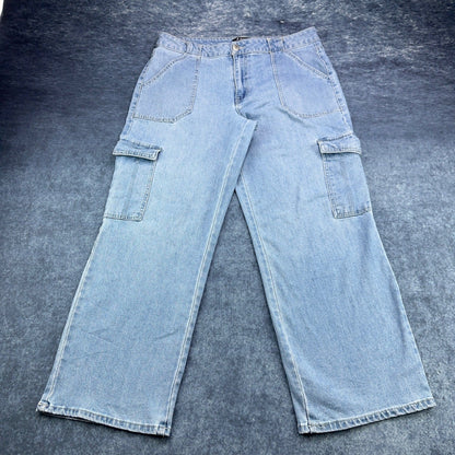 d.jeans Womens Light Wash Cargo Wide Leg Denim Pants Size 14 Stretch Blue by d.jeans