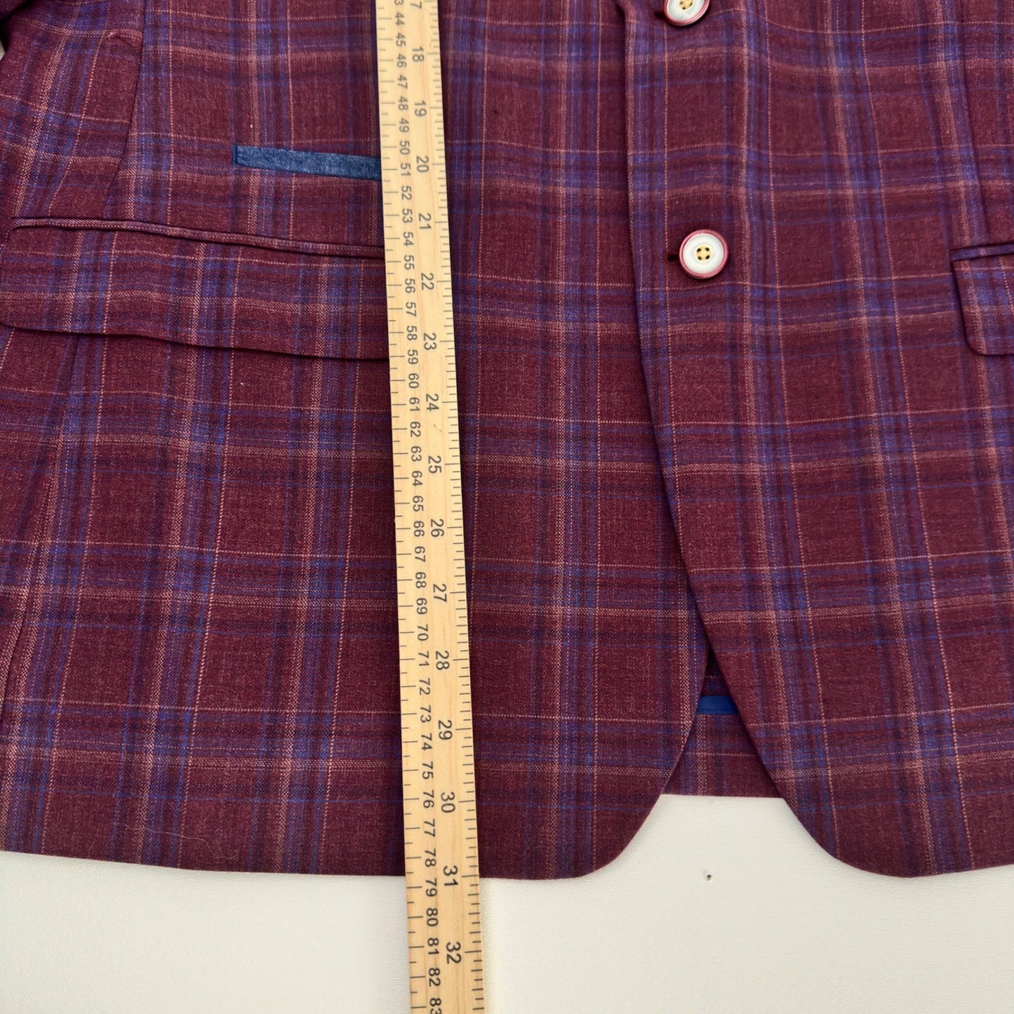 Tallia Mens Plaid Blazer Sport Coat Burgundy Blue Wool Blend Floral Lining 46R by Tallia