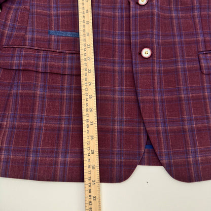 Tallia Mens Plaid Blazer Sport Coat Burgundy Blue Wool Blend Floral Lining 46R by Tallia