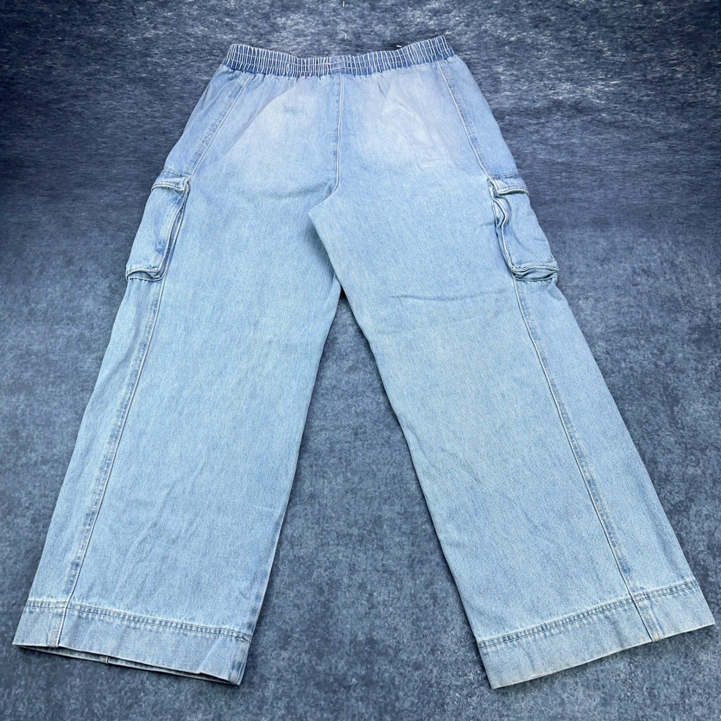 Forever 21 Premium Womens XL Light Wash Elastic Waist Wide Leg Cargo Jeans by FOREVER 21