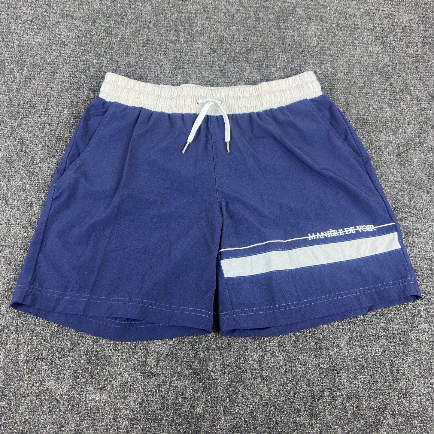 Maniere De Voir Mens Swim Trunks Navy Blue White Stripe Mesh Lined Size L by Maniere De Voir