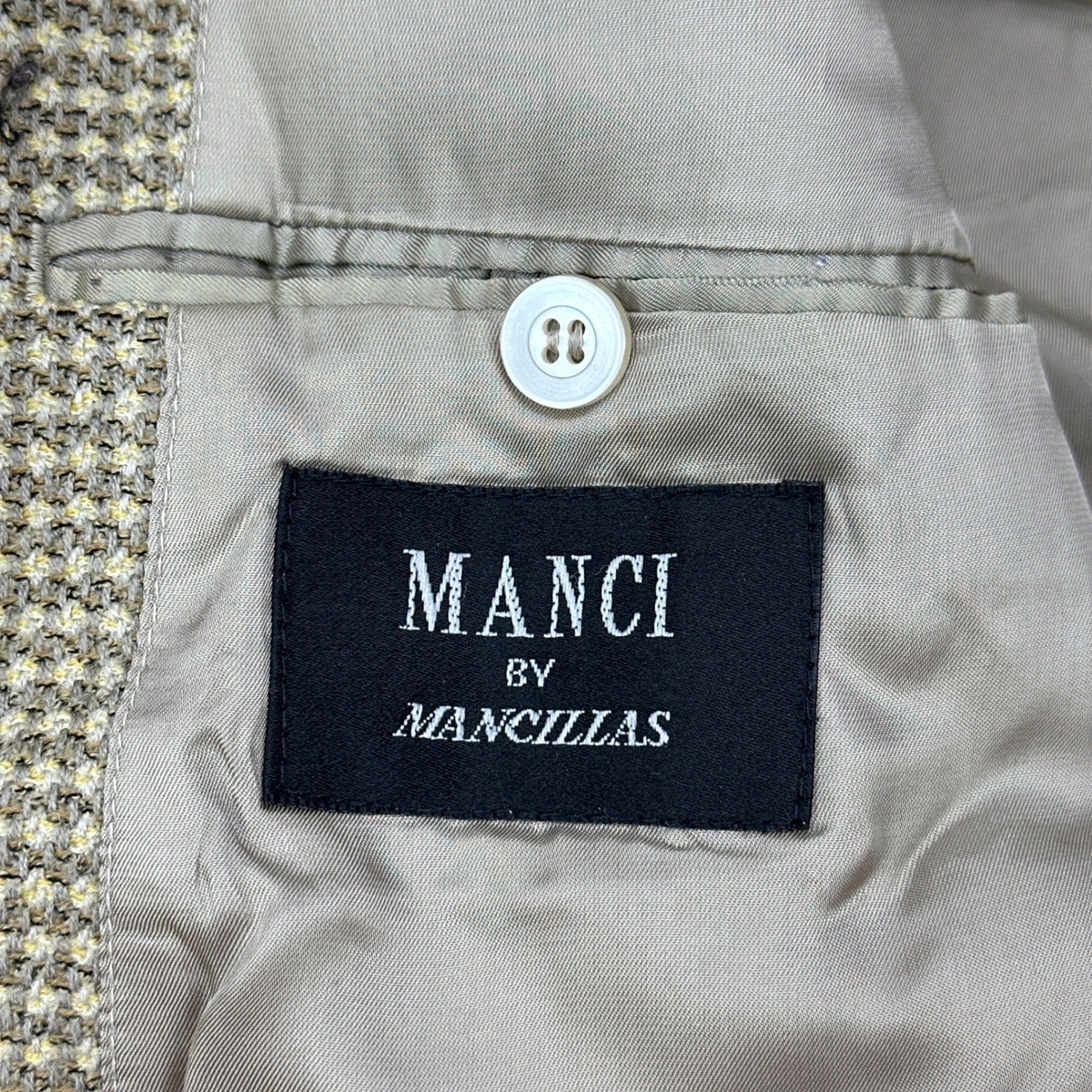 Manci by Mancillas Mens Vintage Micro Check Blazer Sport Coat Brown Tan 42R by Manci by Mancillas