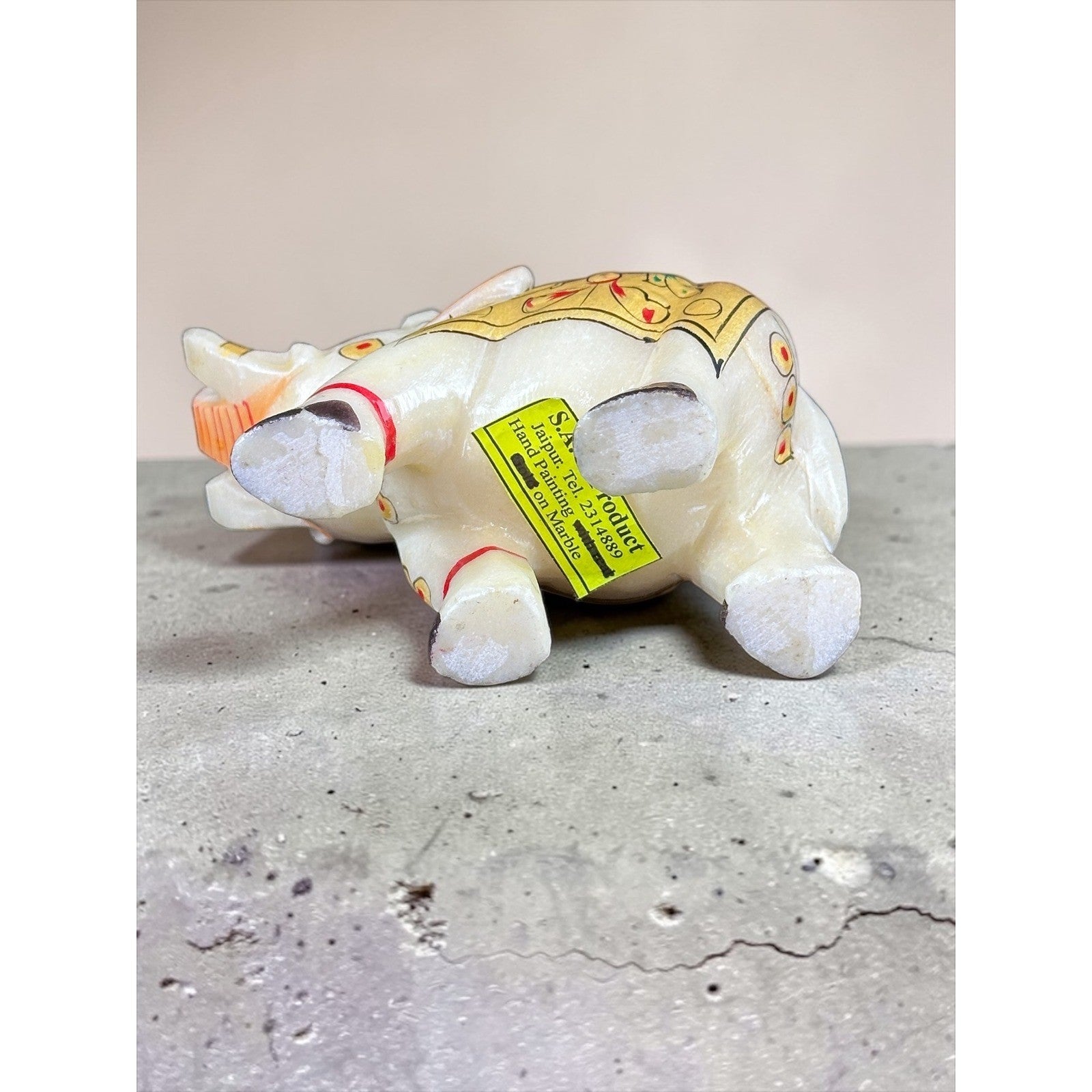 S.A.C. Product Jaipur Hand Painted Marble Elephant Figurine Trunk Up Gold Decor by S.A.C. Product