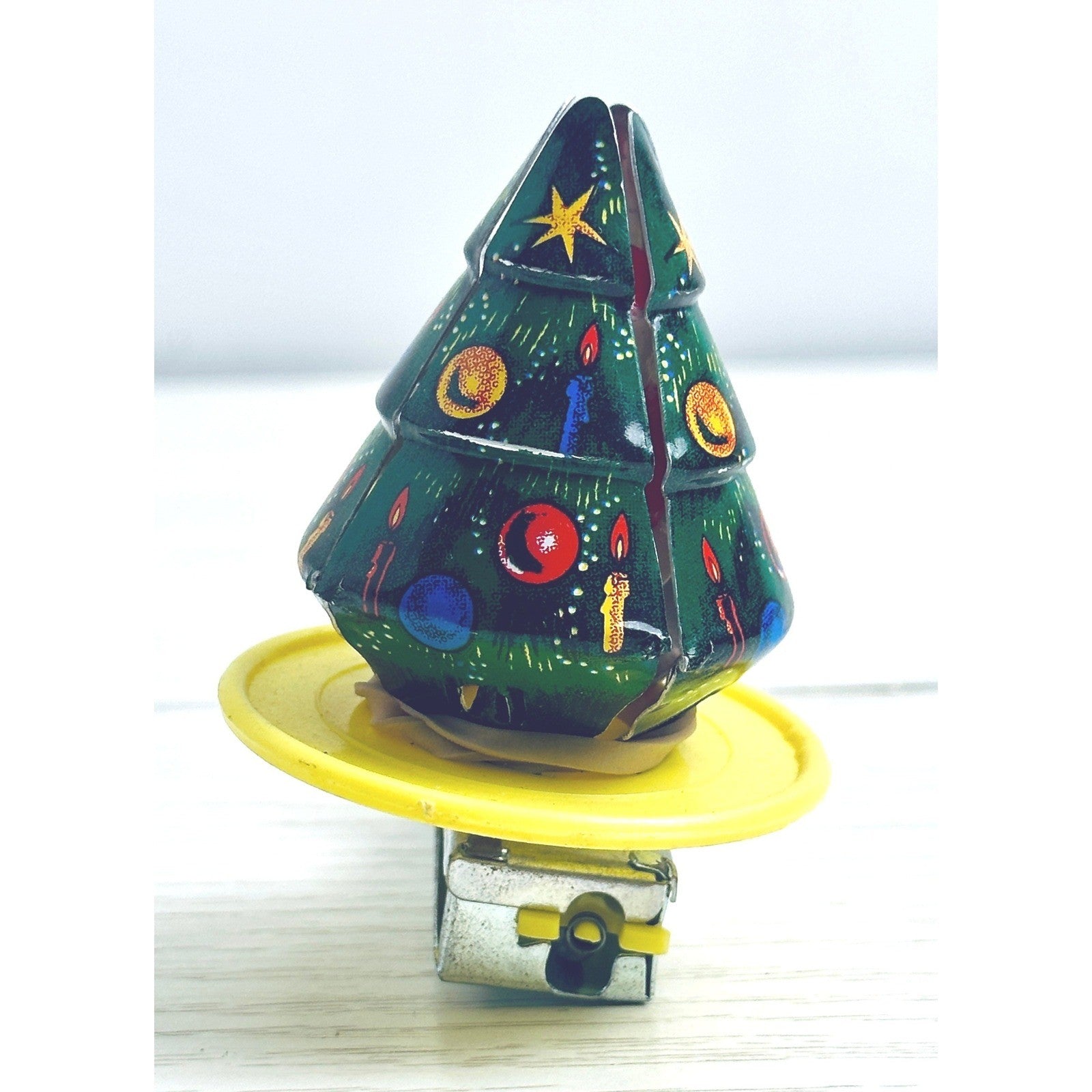 Vintage Tin Litho Spinning Christmas Tree w/Hidden Santa Push Spinner Toy Japan by Unbranded