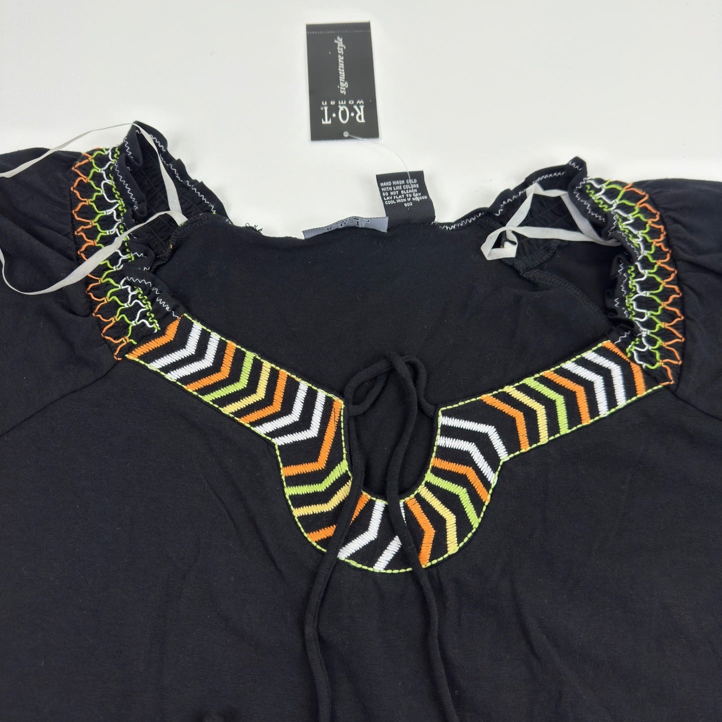 RQT Woman Out Of The Box Black Embroidered Short Sleeve Plus Size Top 3X W0078 by RQT Woman