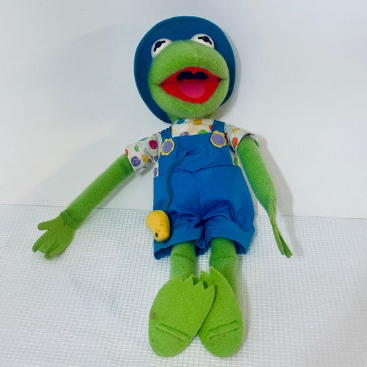 1993 Kid Dimension Kermit the Frog Plush Toy Blue Overalls Hat