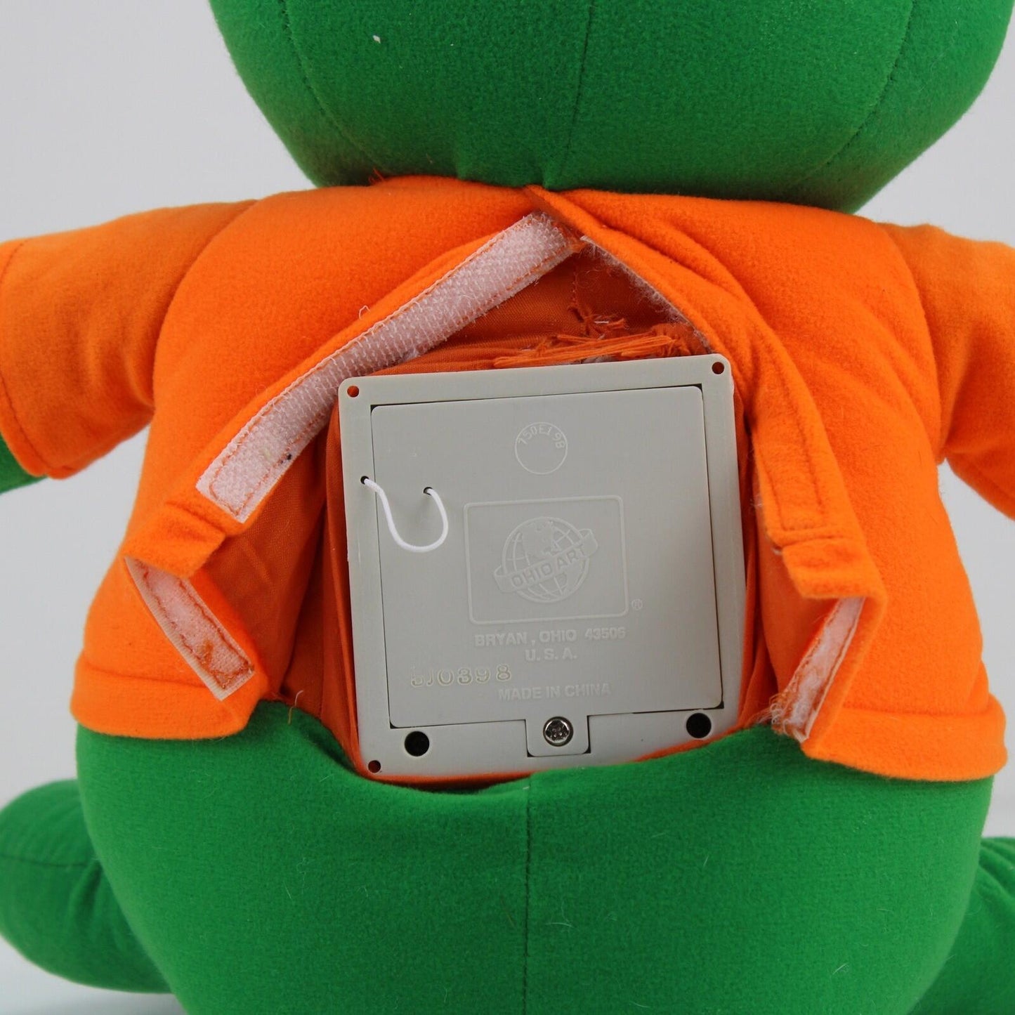 VTG Ohio Art Co Bull Frogg Plush Green Orange Shirt Flip Flops 90s Toy TESTED