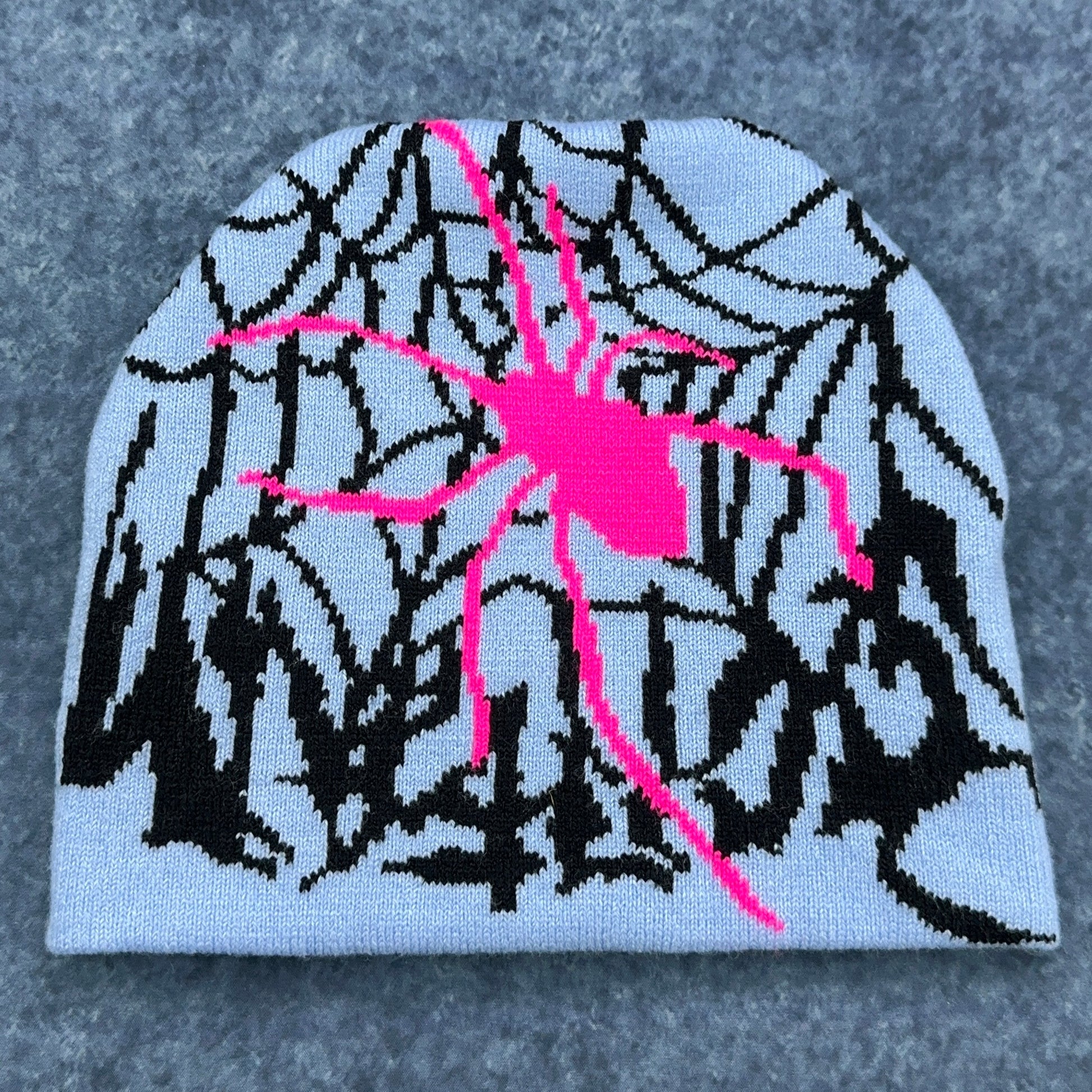 Cozy Knit Beanie - Pink Spider Accent Blue by Buysaavy