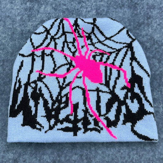 Cozy Knit Beanie - Pink Spider Accent Blue by Buysaavy