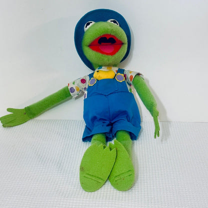 1993 Kid Dimension Kermit the Frog Plush Toy Blue Overalls Hat