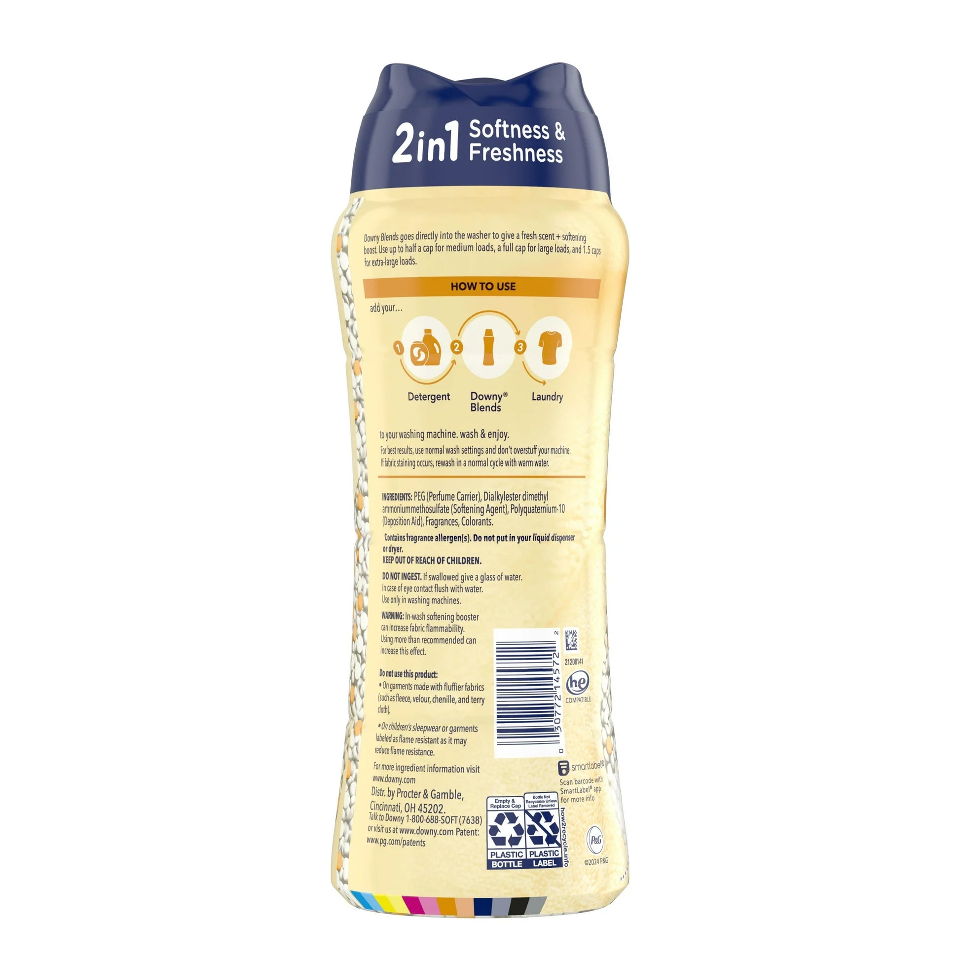 Downy Blends Soft & Fresh product shot with clean, soft fabric and vanilla accents