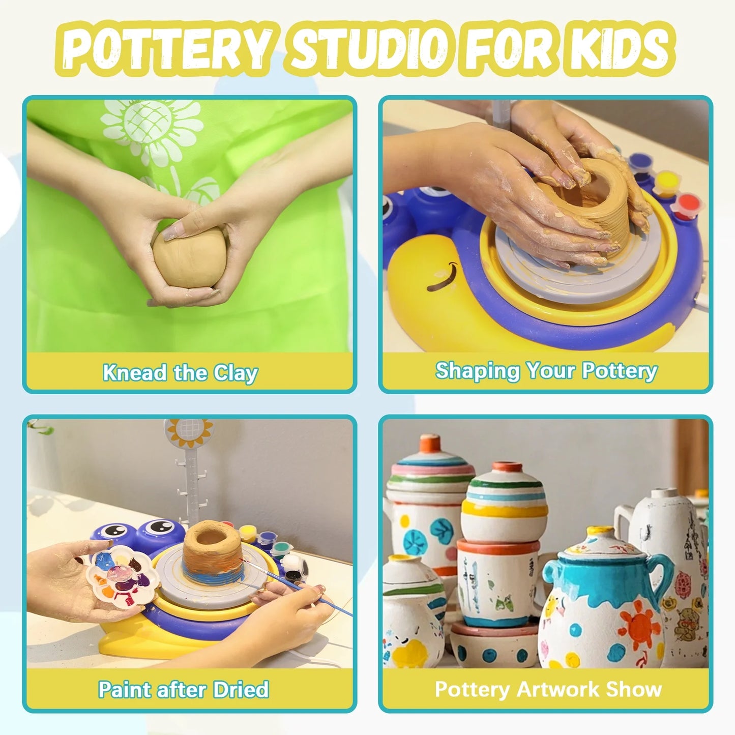 Pottery Wheel for Kids, Complete Pottery Kit for Beginners Girls Boy Toy, Arts and Crafts for Kids Ages 8-12, Clay Kit with Sculpting Tools, Ideal Birthday Halloween Toys