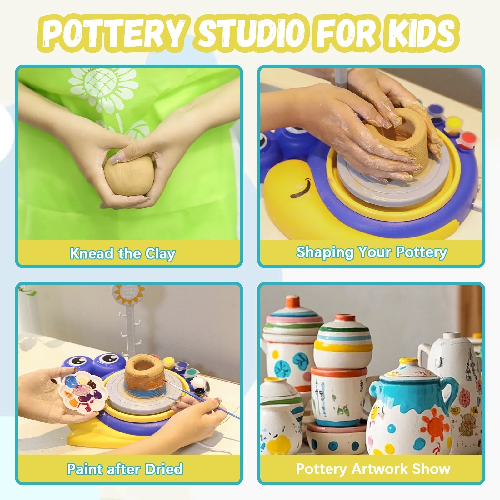 Pottery Wheel for Kids, Complete Pottery Kit for Beginners Girls Boy Toy, Arts and Crafts for Kids Ages 8-12, Clay Kit with Sculpting Tools, Ideal Birthday Halloween Toys