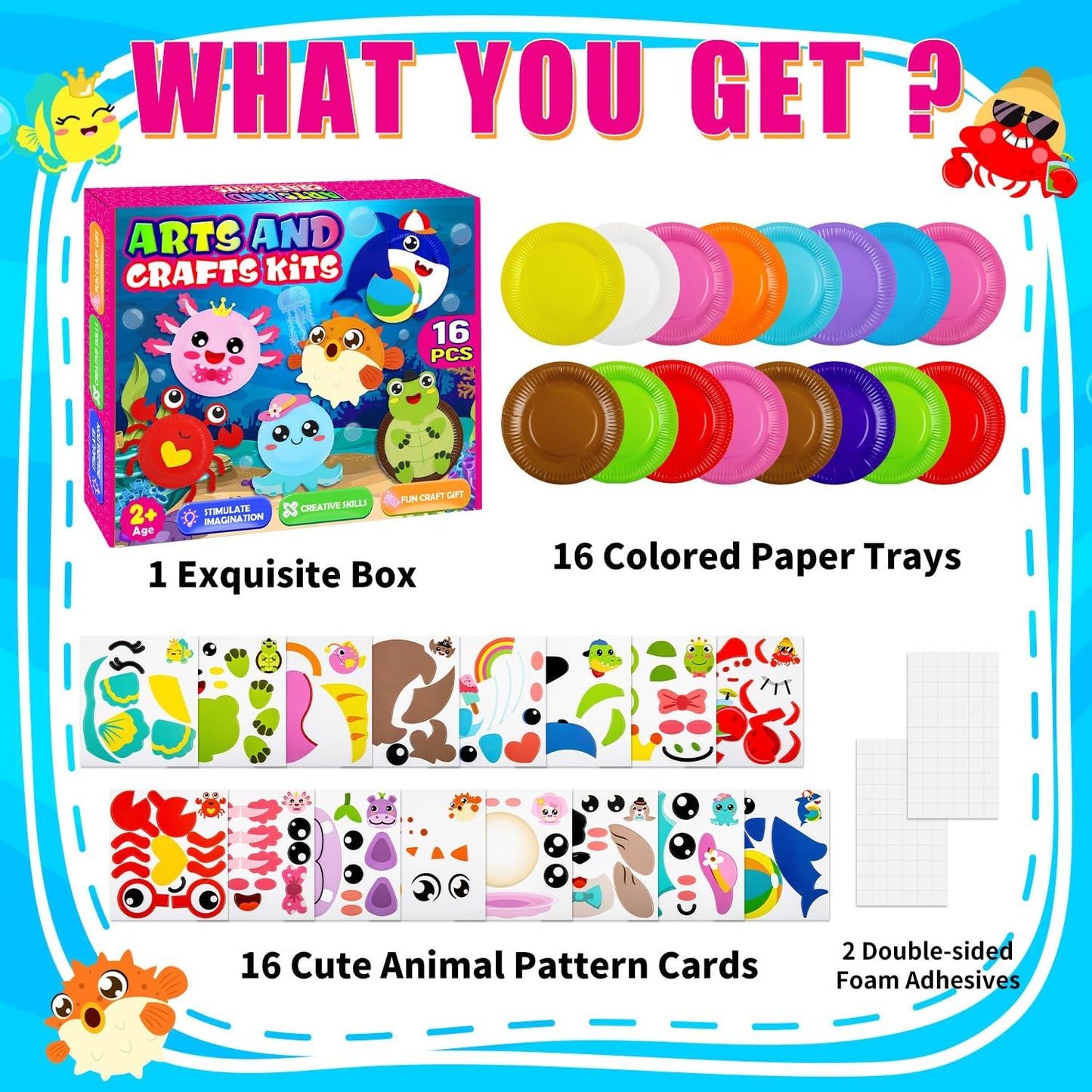 16 Pack Arts and Crafts for Kids Toddler DIY Animal Paper Plate Art Gifts