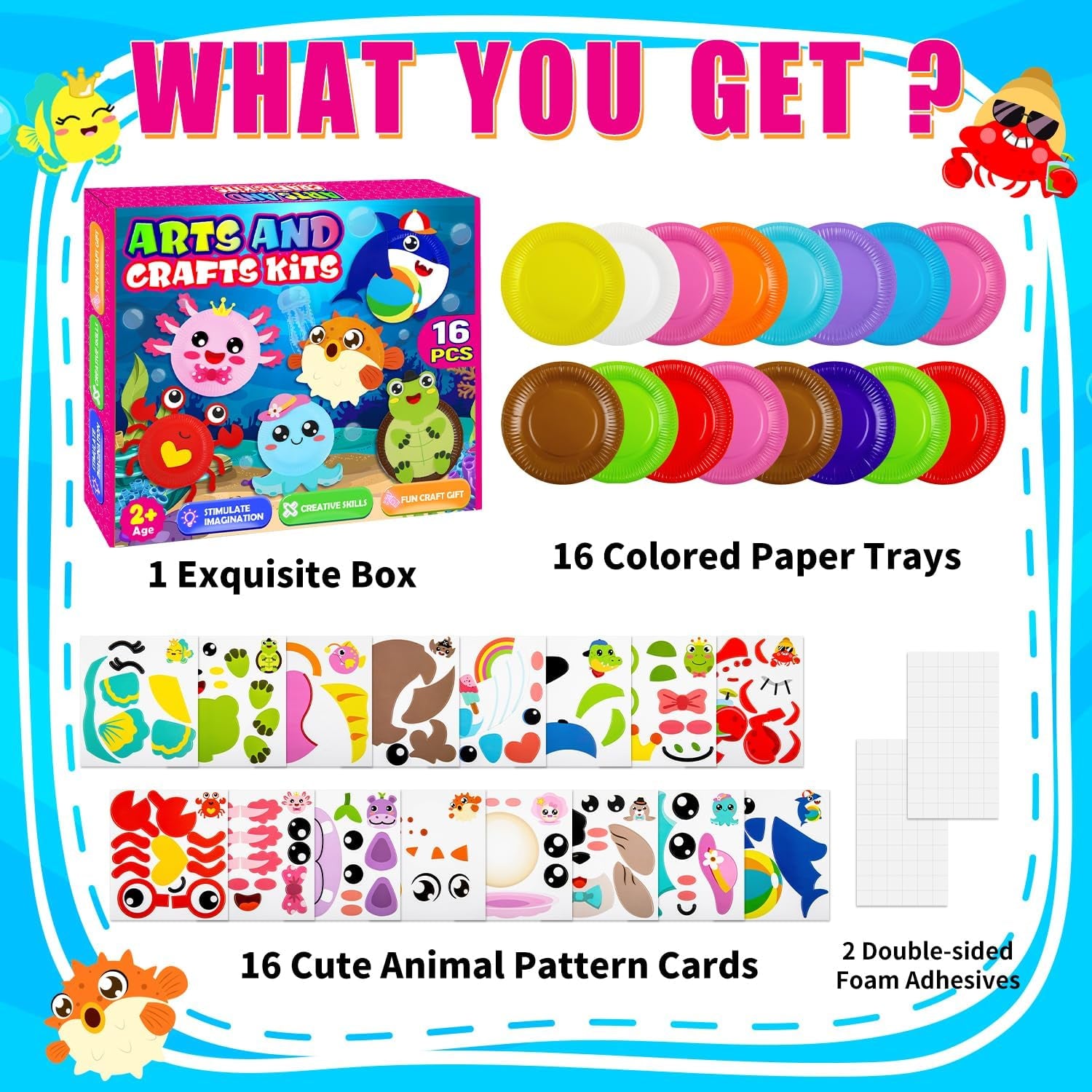 16 Pack Arts and Crafts for Kids Toddler DIY Animal Paper Plate Art Gifts
