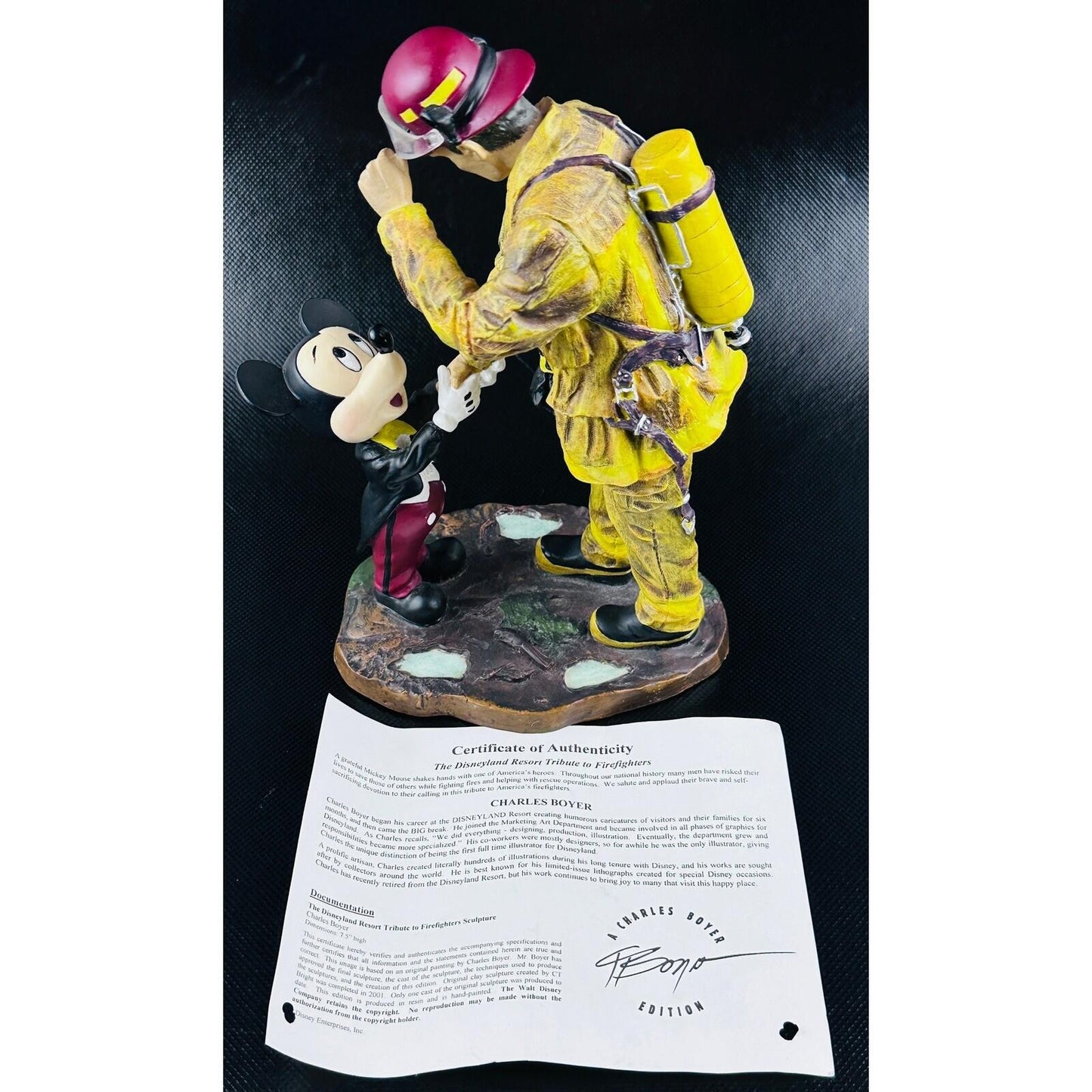Disney Charles Boyer Tribute to Firefighters Mickey Mouse Resin Statue COA 7.5in
