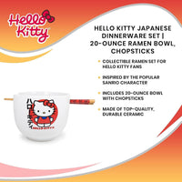 Sanrio Hello Kitty Tazón Japonés de Cerámica para Ramen, Fideos y Arroz con Palillos, Apto para Microondas, 20 Onzas