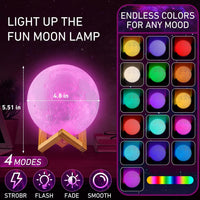 Moon Lamp 16 Colors LED Night Light with Remote & Touch Control, 4.8" 3D Moon Light with Stand, Dimmable Timer, Kids Bedroom Decor, Birthday & Christmas Gift