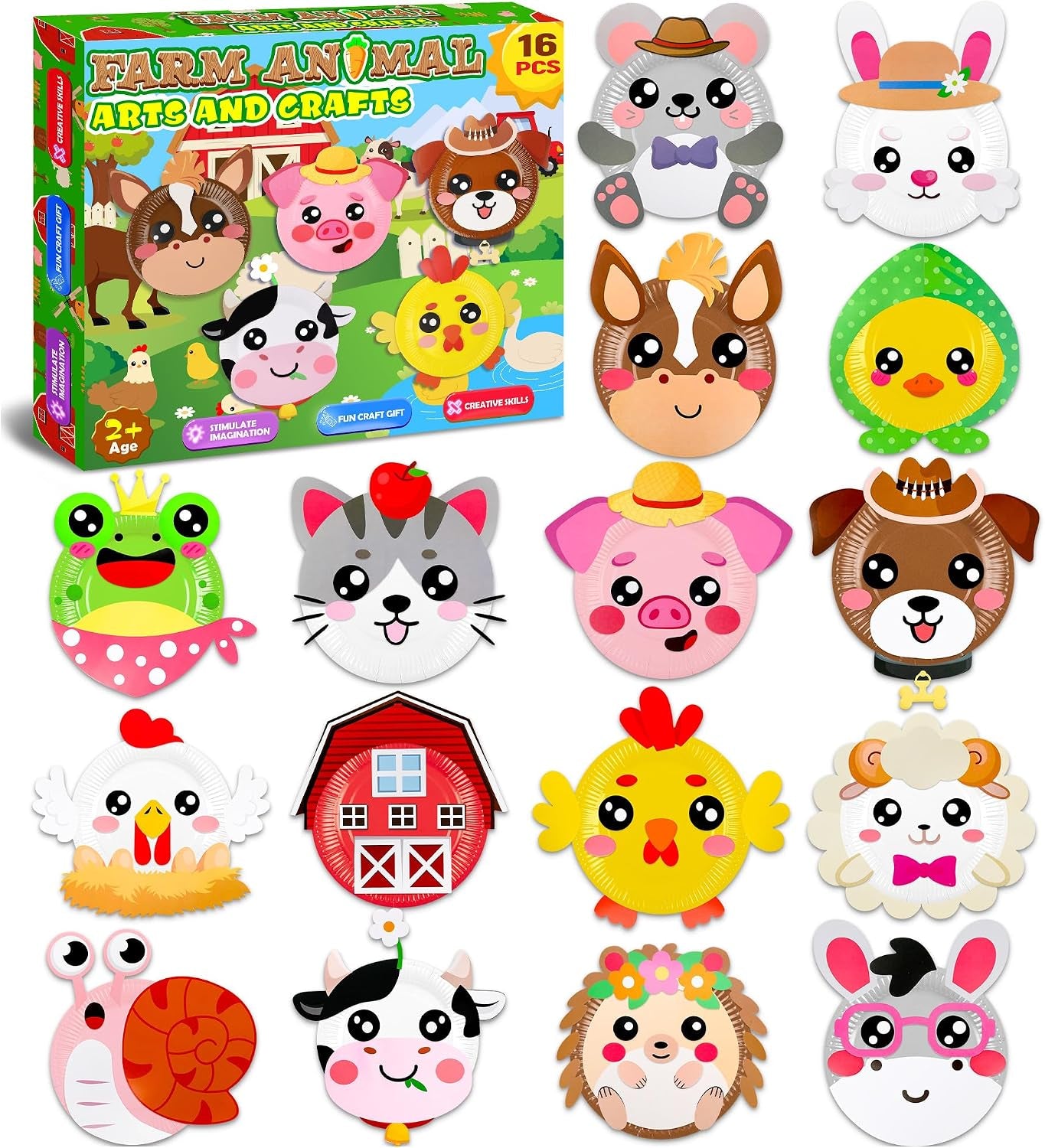 16 Pack Arts and Crafts for Kids Toddler DIY Animal Paper Plate Art Gifts