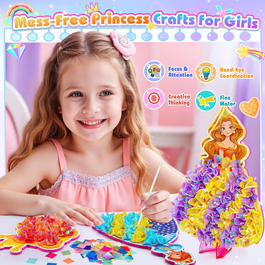 MDINGTD Poke Art Princess Craft Kits - DIY Magical Princesses, Mess-Free Creative Activity Arts and Crafts for Kids Ages 3-12, Birthday Christmas Gifts & Party Favors for Girls & Boys