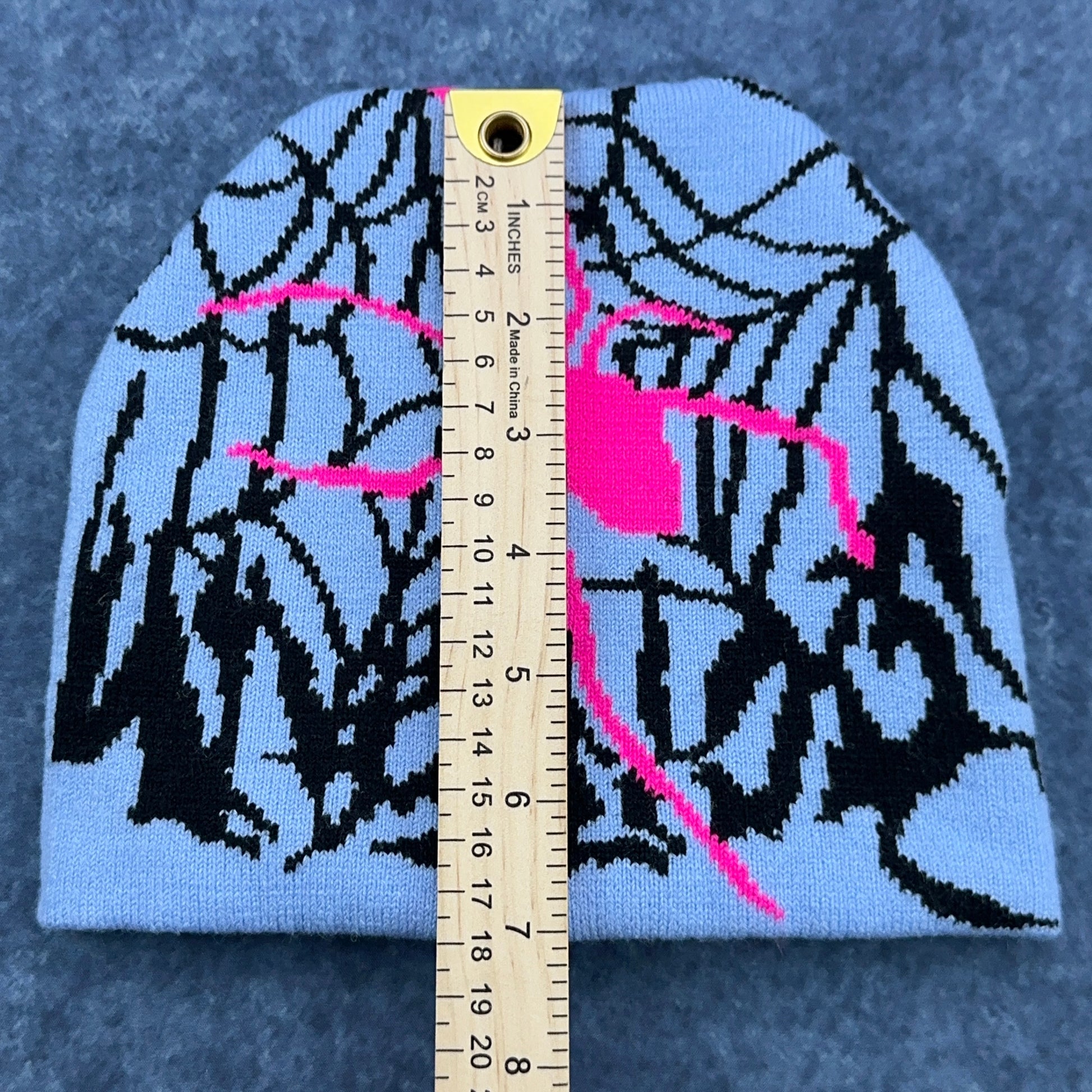 Cozy Knit Beanie - Pink Spider Accent Blue by Buysaavy