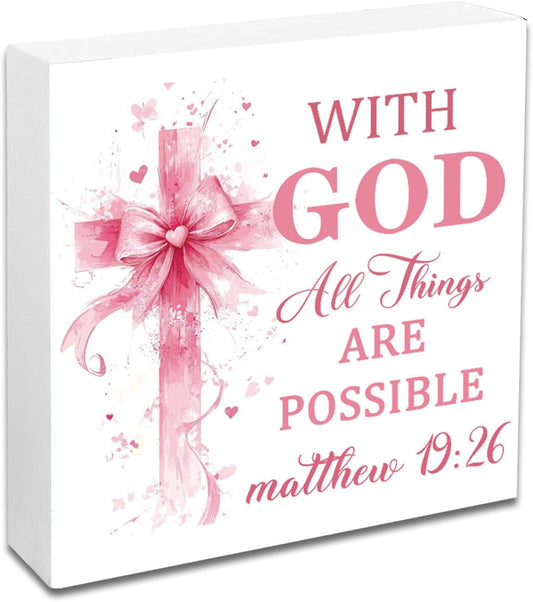 Christian Decor for Women Pink Bible Decor Inspirational Gifts Wooden Sign | Bible Verse Home Office Desk Decoration Religious Gifts Motivational Desk Decor for Pastor Baptism Gift