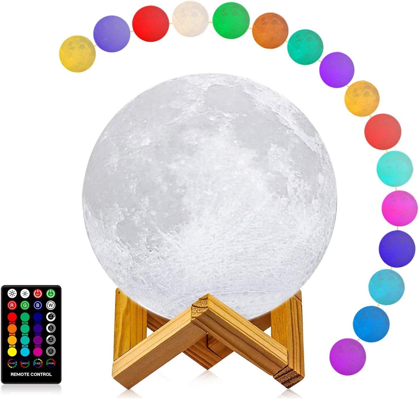Moon Lamp 16 Colors LED Night Light with Remote & Touch Control, 4.8" 3D Moon Light with Stand, Dimmable Timer, Kids Bedroom Decor, Birthday & Christmas Gift