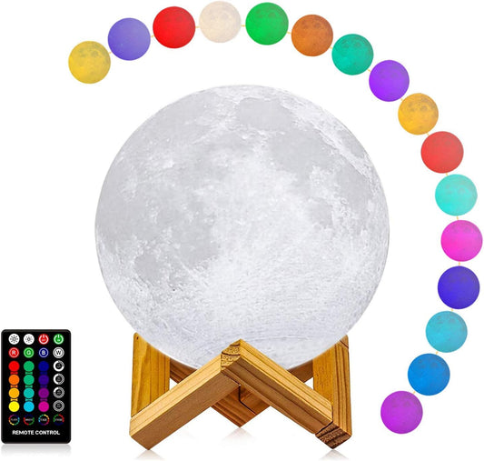 Moon Lamp 16 Colors LED Night Light with Remote & Touch Control, 4.8" 3D Moon Light with Stand, Dimmable Timer, Kids Bedroom Decor, Birthday & Christmas Gift