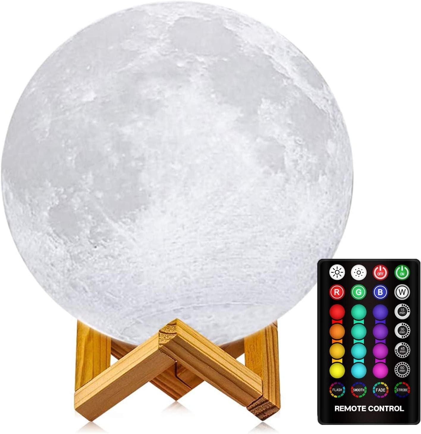 Moon Lamp 16 Colors LED Night Light with Remote & Touch Control, 4.8" 3D Moon Light with Stand, Dimmable Timer, Kids Bedroom Decor, Birthday & Christmas Gift