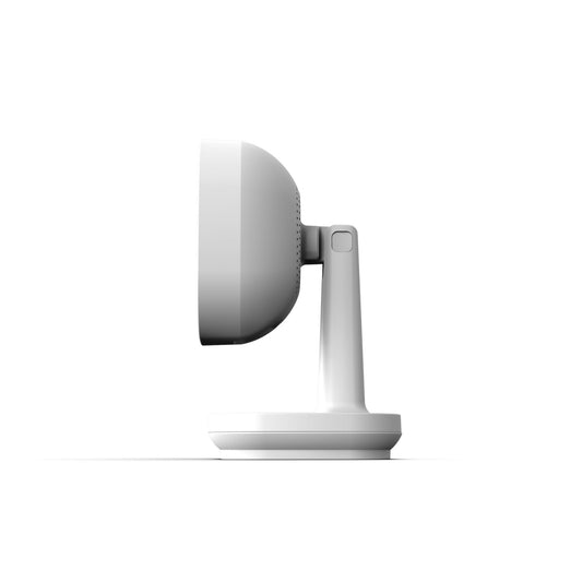 Side profile of myQ smart indoor security camera showing camera head and mounting stand