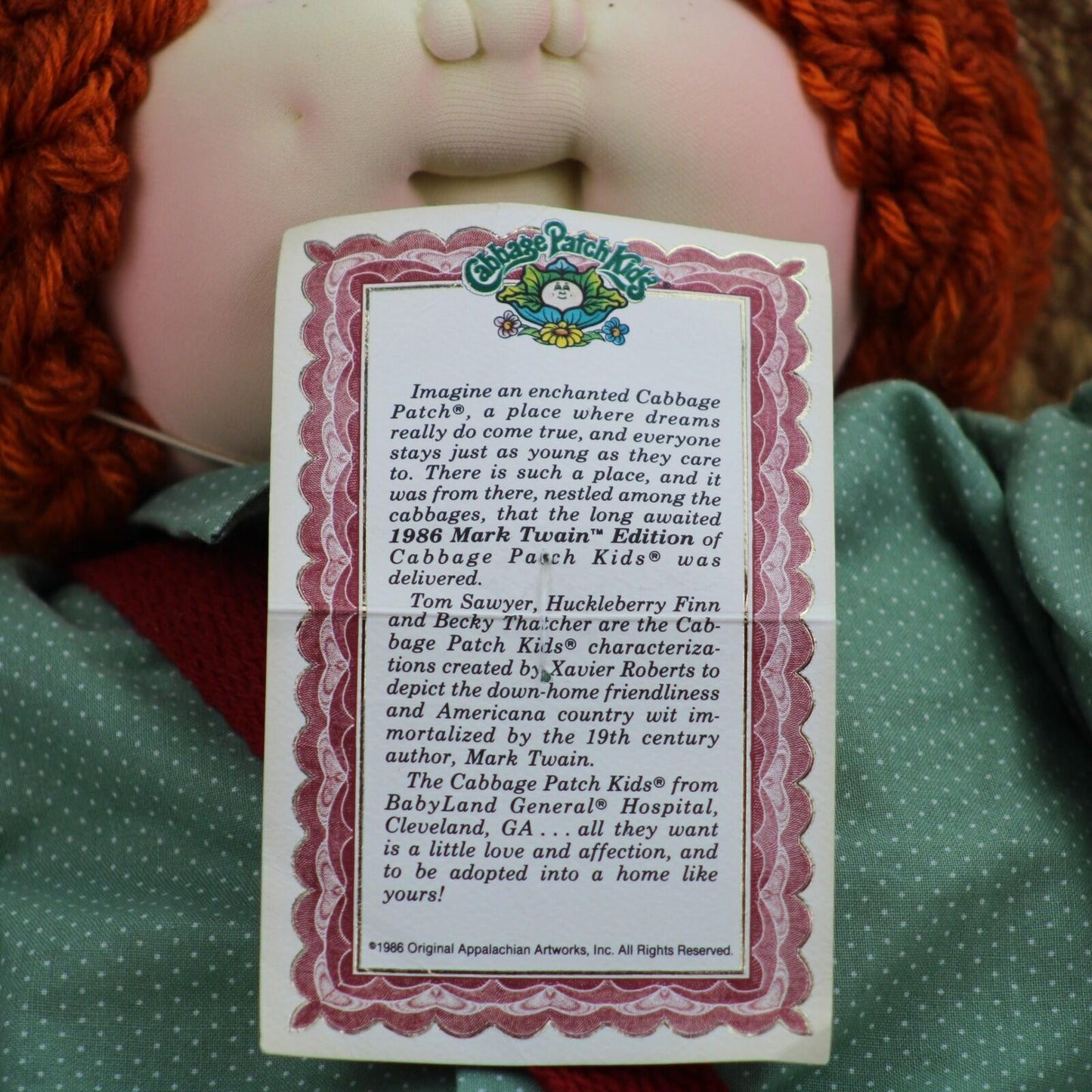 Cabbage Patch Kids 1986 Mark Twain Huckleberry Finn Soft Sculpture Doll
